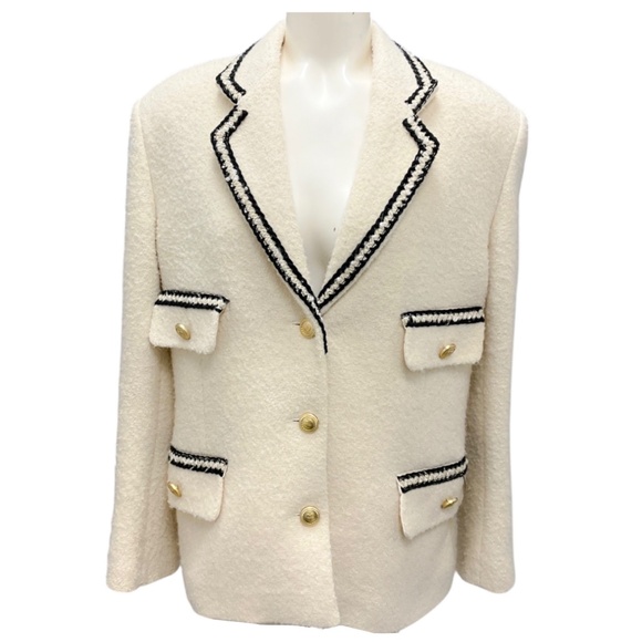SANDRO IVORY / BLACK 2021 NOELLA TAILORED TWEED JACKET - Picture 1 of 5